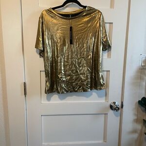Allegra K Metallic Gold Short Sleeve Tee